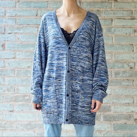 Cheap Monday Cardigan Dream WKND Oversized Long Blue Marled Grandpa Sweater S - Picture 3 of 15